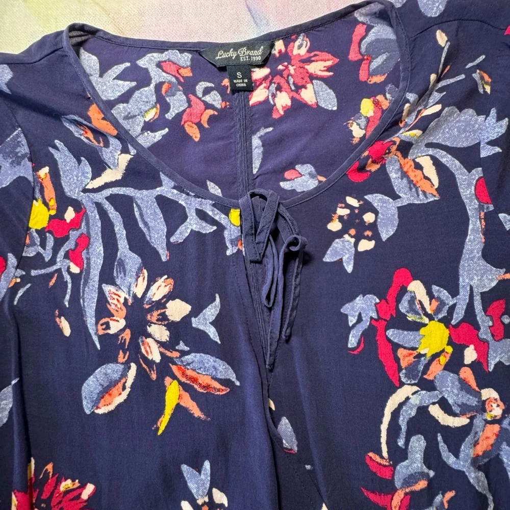 Lucky Brand Dark Blue Floral Women's Blouse